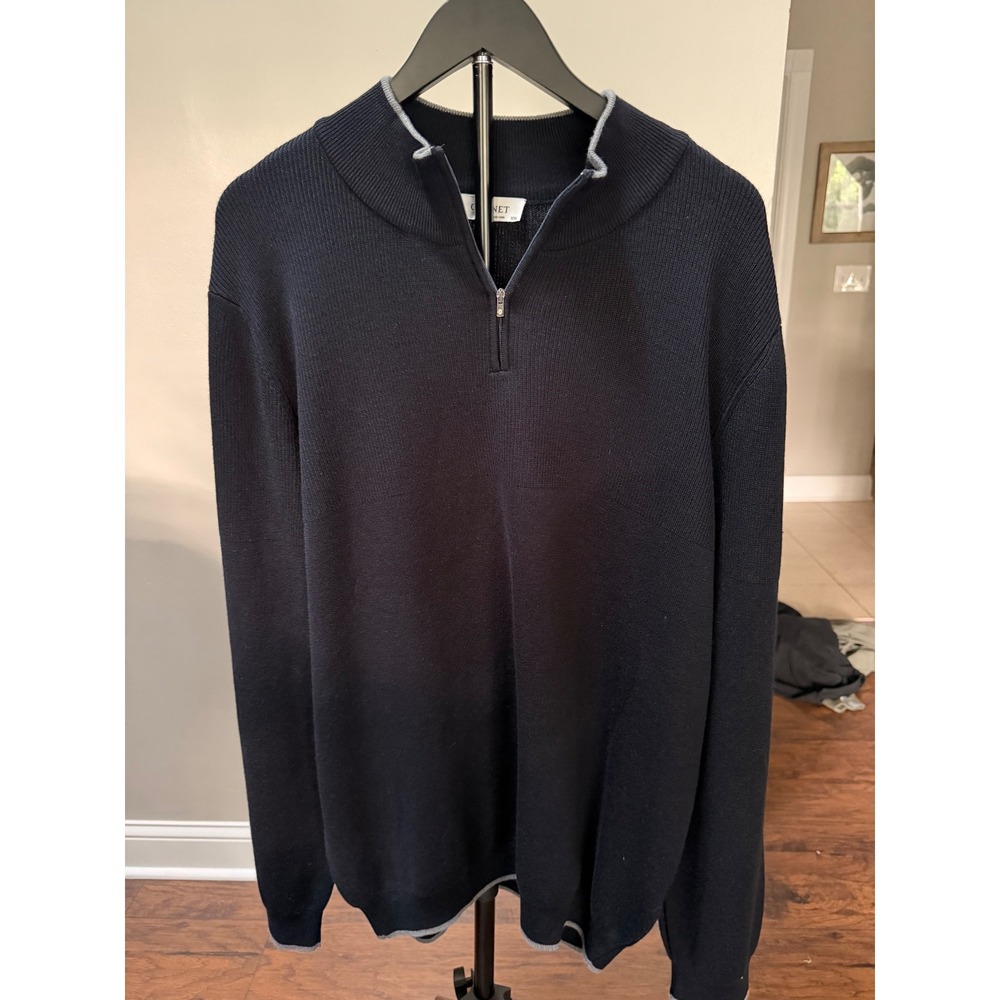Garnet Mens XXL Navy Blue 100% Merino Wool Quarter Zip Sweater Italian Yarn